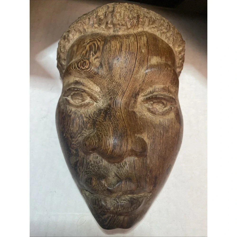 Vintage Hand Carved Wooden African Man Face Wall Hanging 7